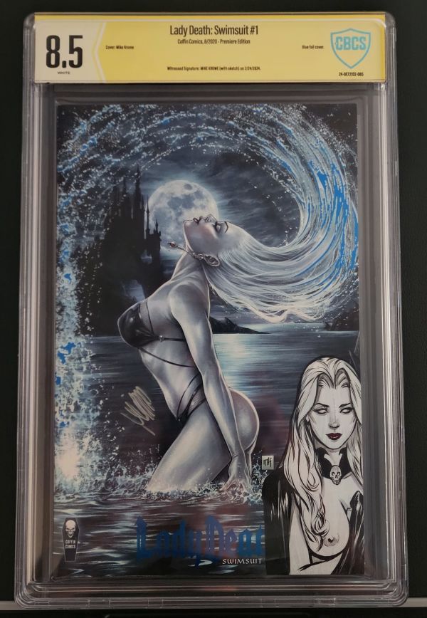 Image for Lady Death: Swimsuit #1 CBCS 8.5 Signed and sketch by Mike Krome