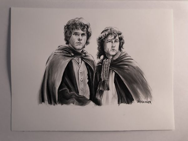 Image for Merry and Pippin Ink Wash Portrait