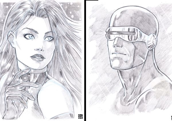 Image for 2 Sketches Psylocke and Cyclops - Approx. 4"x6"(A6)