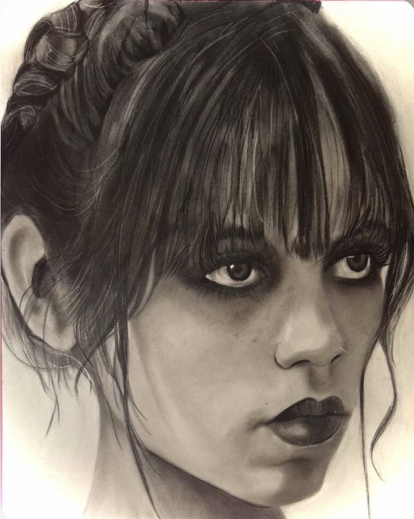 Image for Jenna Ortega Wednesday Adams Portrait by Erinredlineart 