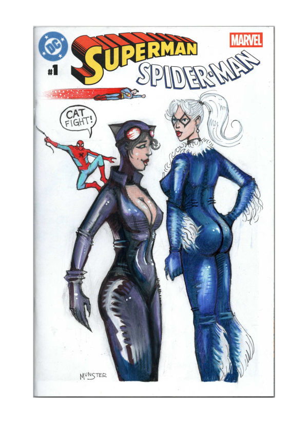Image for "Cat Fight" Superman Spider-Man Sketch Cover