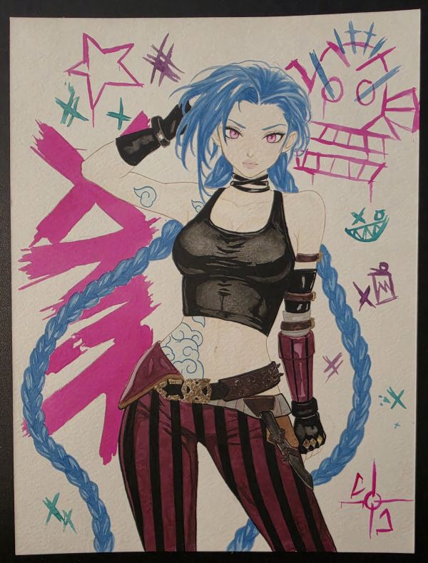 Image for Jinx from Arcane Watercolor Sketch by Courtney Costello