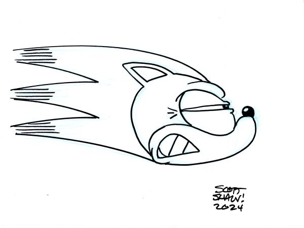 Image for SONIC THE HEDGEHOG INK SKETCH OA SIGNED SCOTT SHAW!