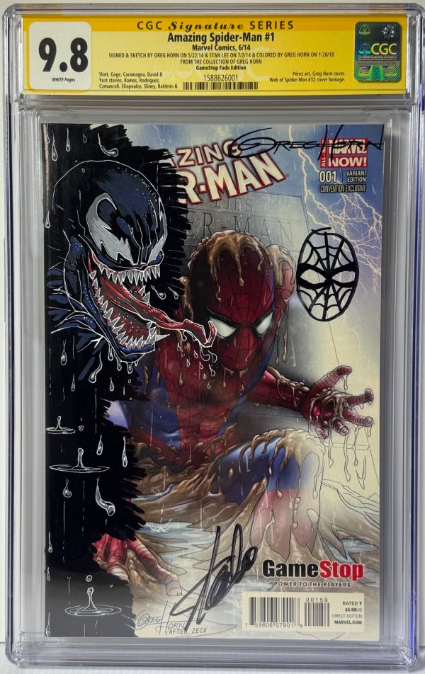 Image for Stan Lee Spidey Head Sketch & Signature; Greg Horn Venom Remark & Signature