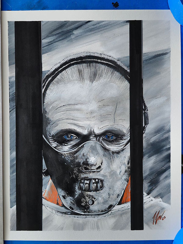 Image for Hannibal Lecter 11" x 14" Acrylic Horror Painting by Joe Doyle
