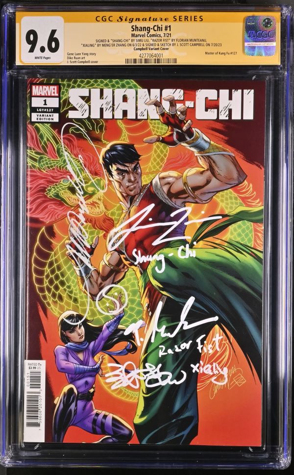 Image for Shang-Chi #1 CGC 9.6 Signed by Simu Liu, Florian Munteanu, Meng'er Zhang, and J. Scott Campbell
