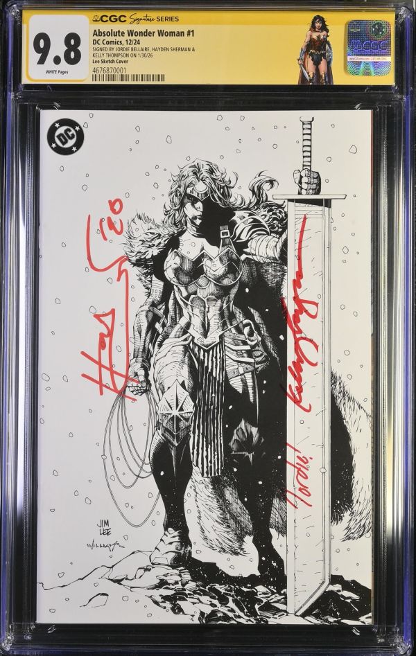 Image for Absolute Wonder Woman #1 | Lee Sketch Cover | CGC 9.8 | SIGNED BY JORDIE BELLAIRE, HAYDEN SHERMAN &KELLY THOMPSON ON 1/30/26