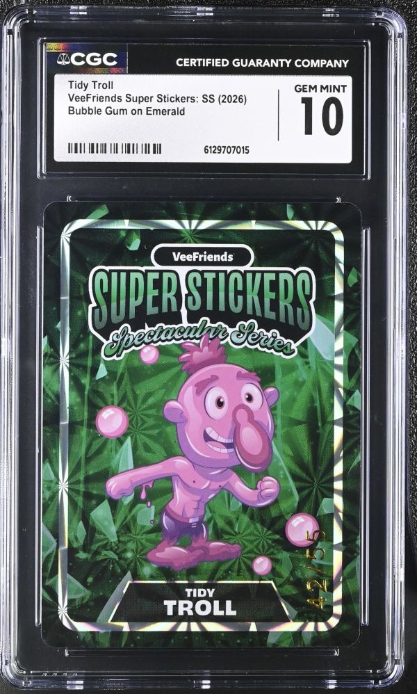 Image for Tidy Troll | VeeFriends Super Stickers: SS | Bubble Gum on Emerald | CGC GEM MINT 10