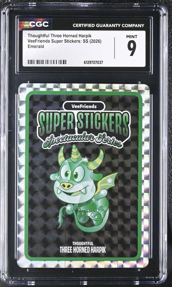 Image for Thoughtful Three Horned Harpik | VeeFriends Super Stickers: SS | Emerald | CGC 9