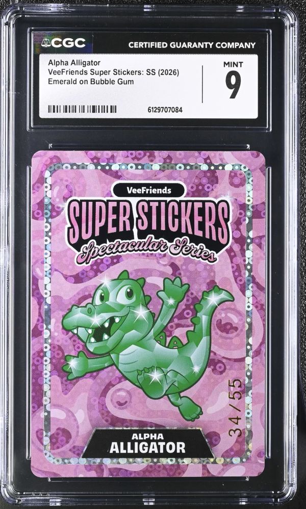 Image for Alpha Alligator | VeeFriends Super Stickers: SS | Emerald on Bubble Gum | CGC 9