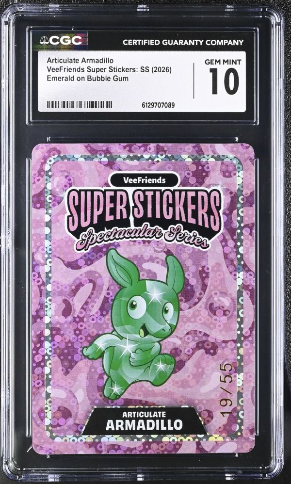 Image for Articulate Armadillo | VeeFriends Super Stickers: SS | Emerald on Bubble Gum | CGC GEM MINT 10