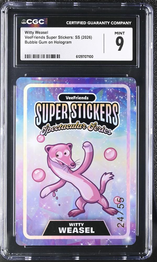 Image for Witty Weasel | VeeFriends Super Stickers: SS | Bubble Gum on Hologram | CGC 9
