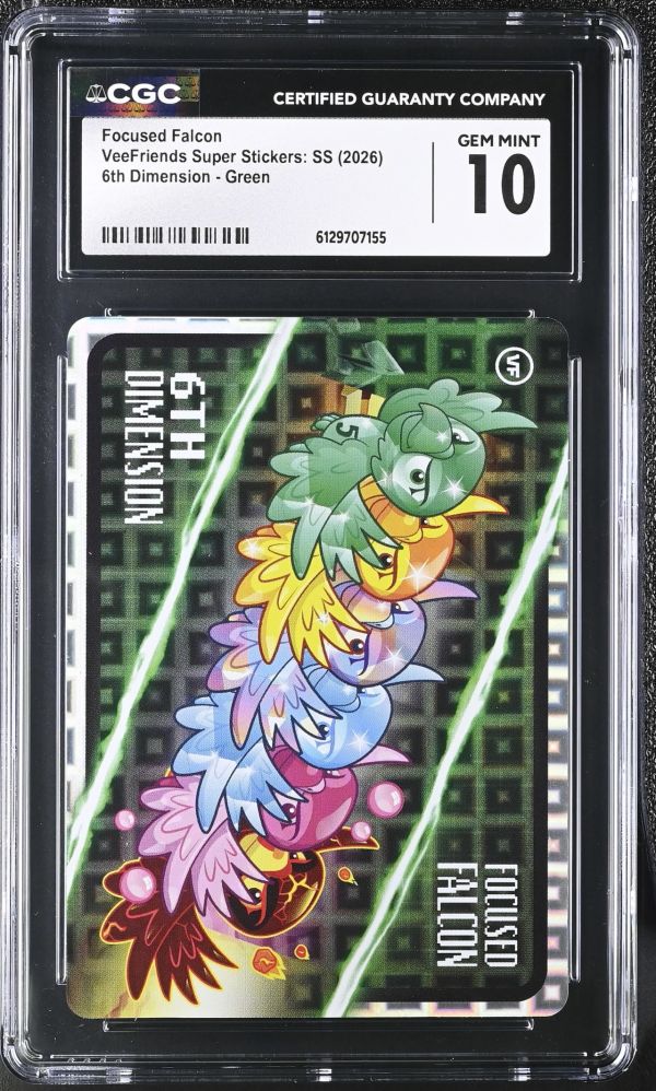 Image for Focused Falcon | VeeFriends Super Stickers: SS | 6th Dimension, Green | CGC GEM MINT 10