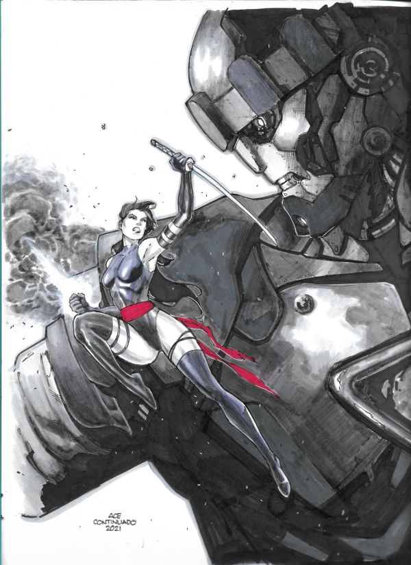Image for Psylocke vs Sentinel Original Art by Ace Continuado