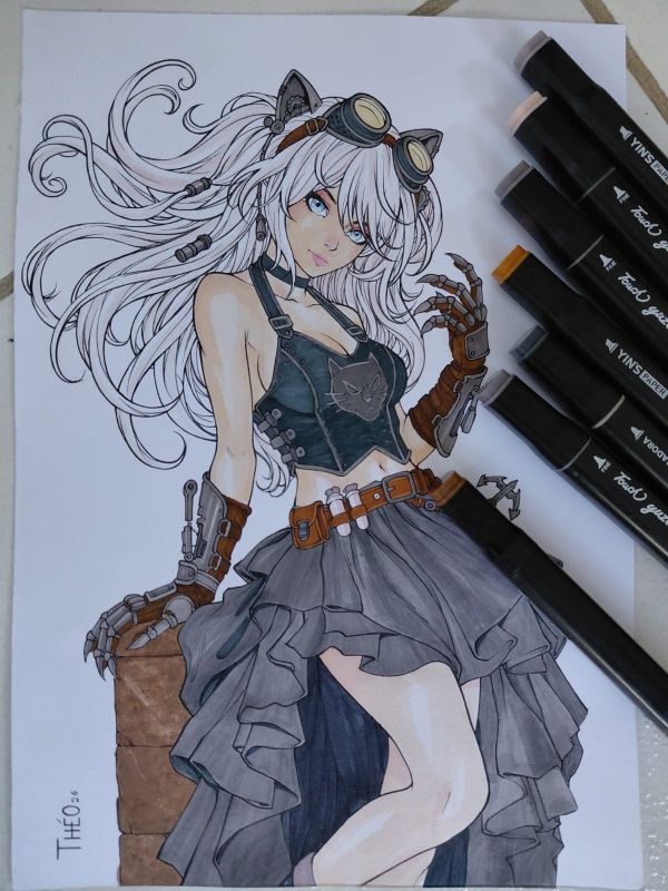 Image for Steampunk-style black cat, 8.3” X 11.8”