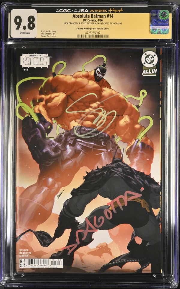 Image for Absolute Batman #14 CGC 9.8 Signed by Nick Dragotta & Scott Snyder
