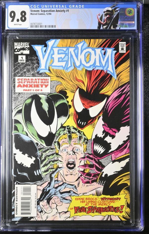 Image for Venom: Separation Anxiety #1 | CGC 9.8 | UniversalScream, Phage, Riot, Lasher & Agony app.Marvel subscription insert included.Embossed cover.Howard Mackie storyRon Randall & Sam de la Rosa cover & art