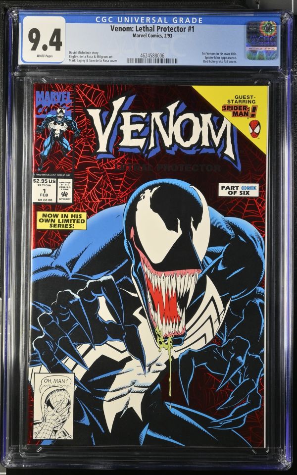 Image for Venom: Lethal Protector #1 | CGC 9.4 | Universalmultiple scuff front cover1st Venom in his own title.Spider-Man appearance.Red holo-grafx foil cover.David Michelinie storyBagley, de la Rosa & Milgrom artMark Bagley & Sam de la Rosa cover