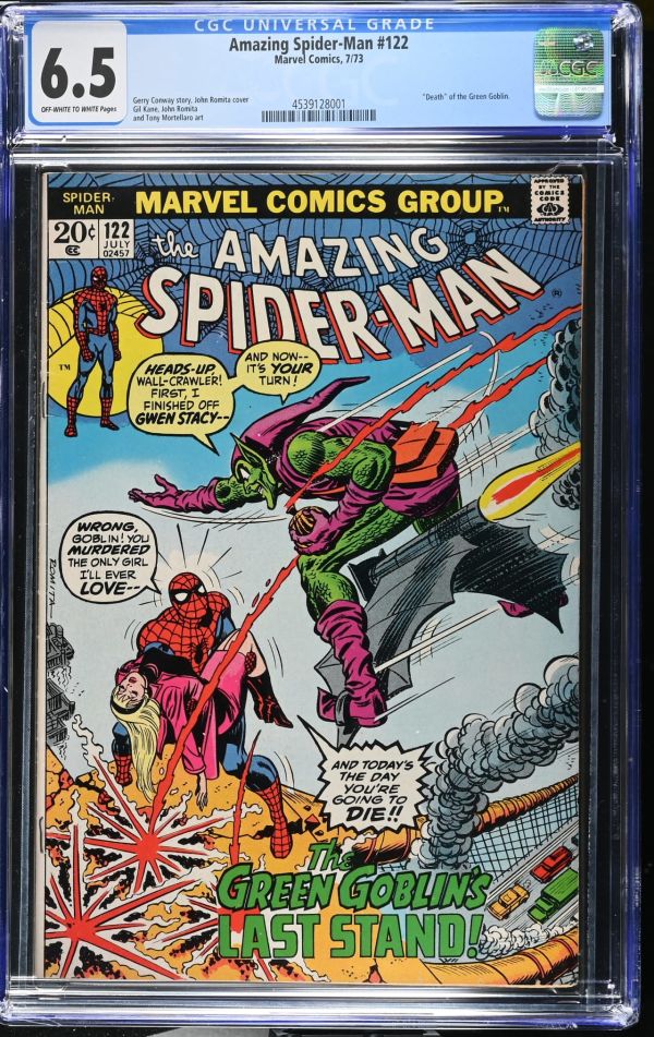 Image for Amazing Spider-Man #122 | CGC 6.5 | Universalstain bottom of back cover spine stress lines breaks color"Death" of the Green Goblin.Gerry Conway story, John Romita coverGil Kane, John Romitaand Tony Mortellaro art