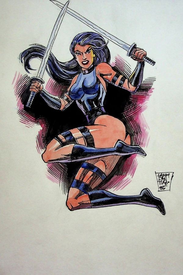 Image for PSYLOCKE Marvel Comics Larry Santiago SIGNED Hand Painted Pinup MCU
