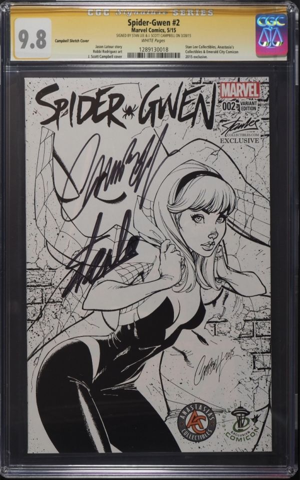 Image for Spider-Gwen #2 CGC 9.8 Campbell Sketch Cover Signed by J. Scott Campbell
