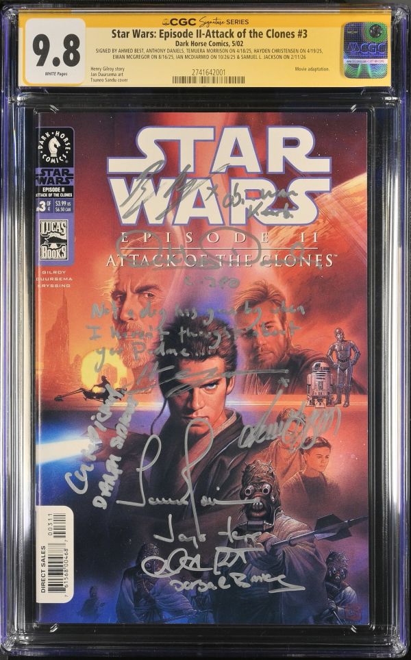 Image for Star Wars: Episode II-Attack of the Clones #3 CGC 9.8 Signed by Temuera Morrison, Ahmed Best, Anthony Daniels, Hayden Christensen, Ewan McGregor, Ian McDiarmid & Samuel L. Jackson