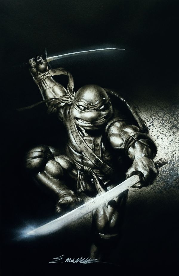 Image for TMNT sketch cover LEO  turned in a virgin cover charcoal by Manu Silva 