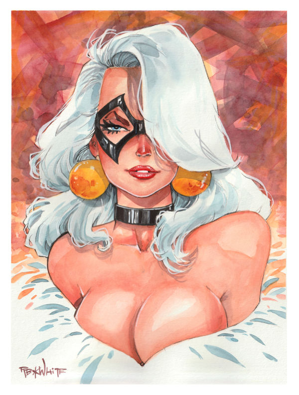 Image for Black Cat Bust Illustration 9x12 
