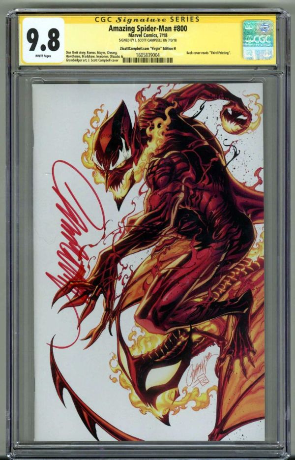 Image for AMAZING SPIDER-MAN #800 CGC 9.8 SS SIGNED J SCOTT CAMPBELL VIRGIN VARIANT H RARE