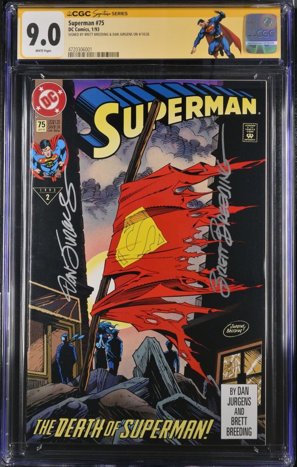 Image for Superman #75 CGC 9.0 Signed by Brett Breeding & Dan Jurgens