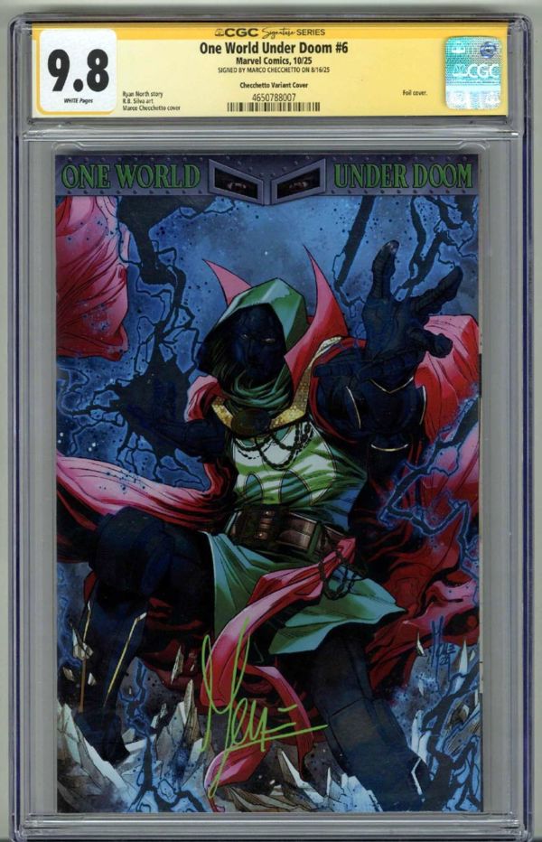 Image for ONE WORLD UNDER DOOM #6 CGC 9.8 SS SIGNED MARCO CHECCHETTO FOIL VARIANT POP 2