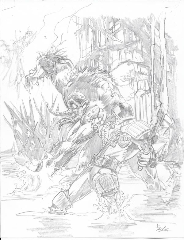 Image for Man-Thing vs Judge Dredd preliminary pencils by Jason Adams