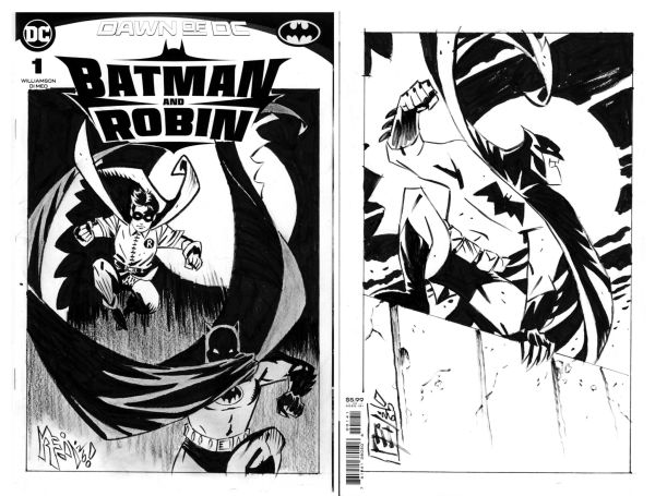 Image for BATMAN & ROBIN WRAPAROUND SKETCH COVER ORIGINAL INKED ART SIGNED NEIL VOKES