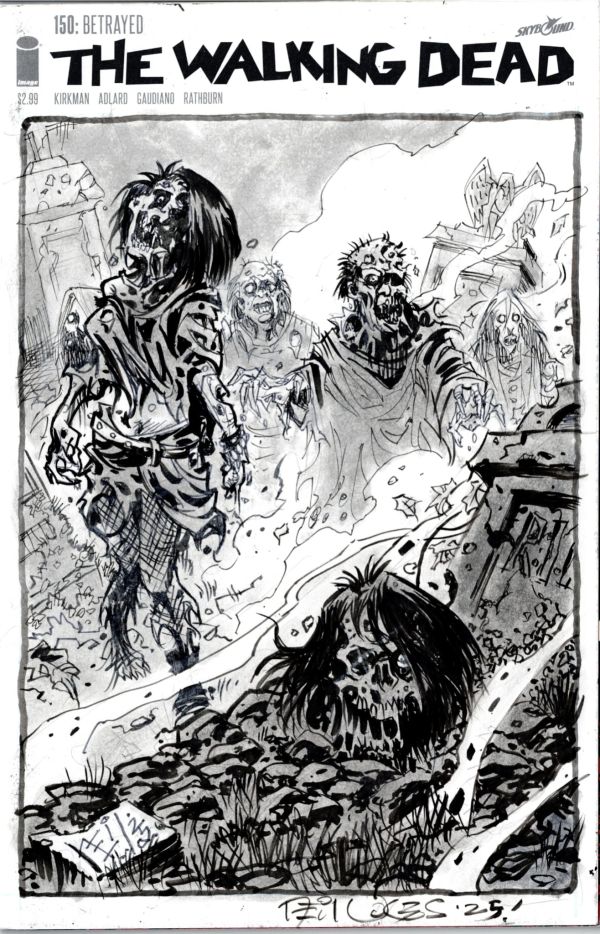 Image for THE WALKING DEAD WRAPAROUND SKETCH COVER ORIGINAL INKED ART SIGNED NEIL VOKES