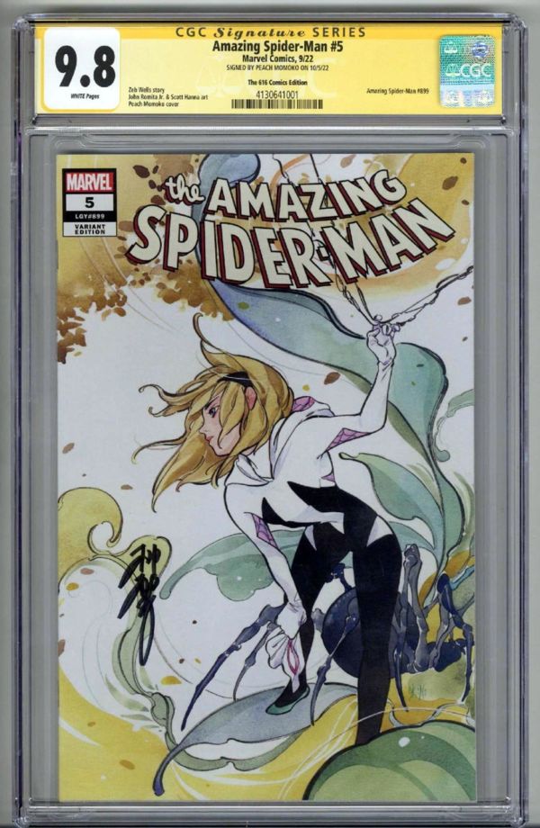 Image for AMAZING SPIDER MAN #5 CGC 9.8 SS SIGNED PEACH MOMOKO VARIANT COVER LOW POP RARE