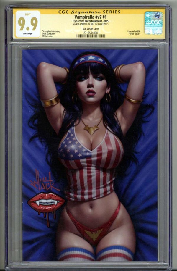 Image for VAMPIRELLA #V7 #1 CGC 9.9 SS SIGNED REMARK SKETCH WILL JACK VIRGIN NOT 9.8 POP 5