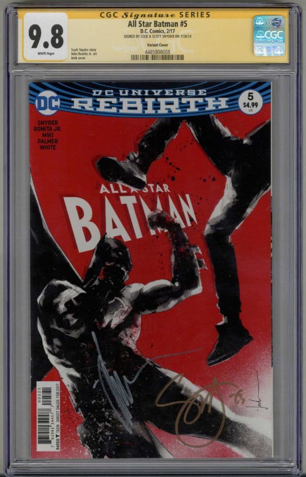 Image for ALL STAR BATMAN #5 CGC 9.8 SS SIGNED JOCK & SCOTT SNYDER VARIANT COVER LOW POP 2