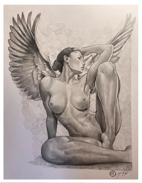 Image for Celestial Beauty - Seated Angel Nude Pencil Sketch