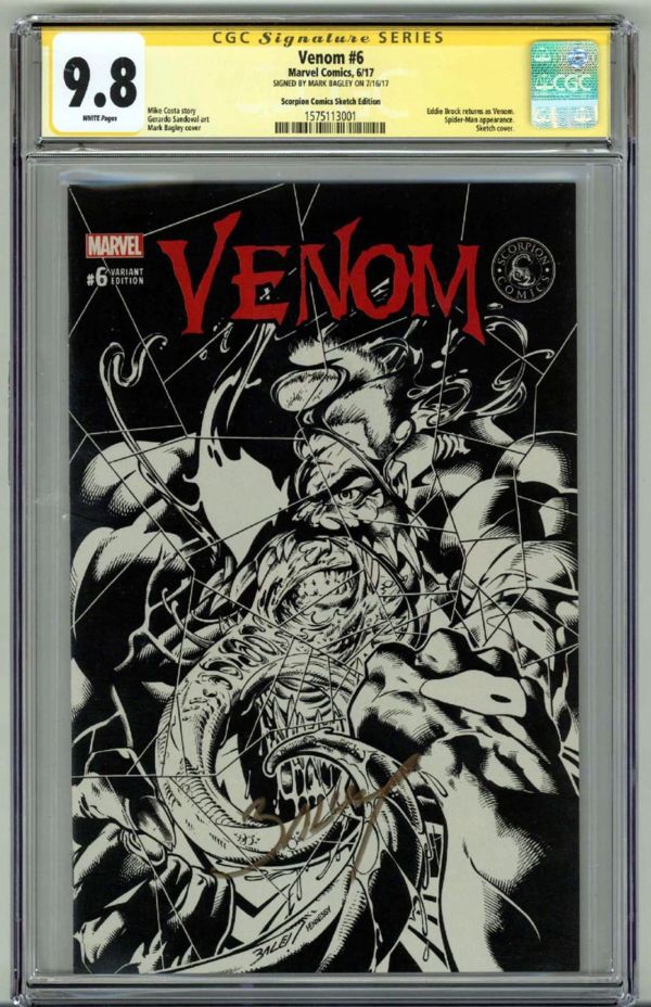 Image for VENOM #6 CGC 9.8 SS SIGNED MARK BAGLEY SKETCH VARIANT EDITION LOW POP RARE