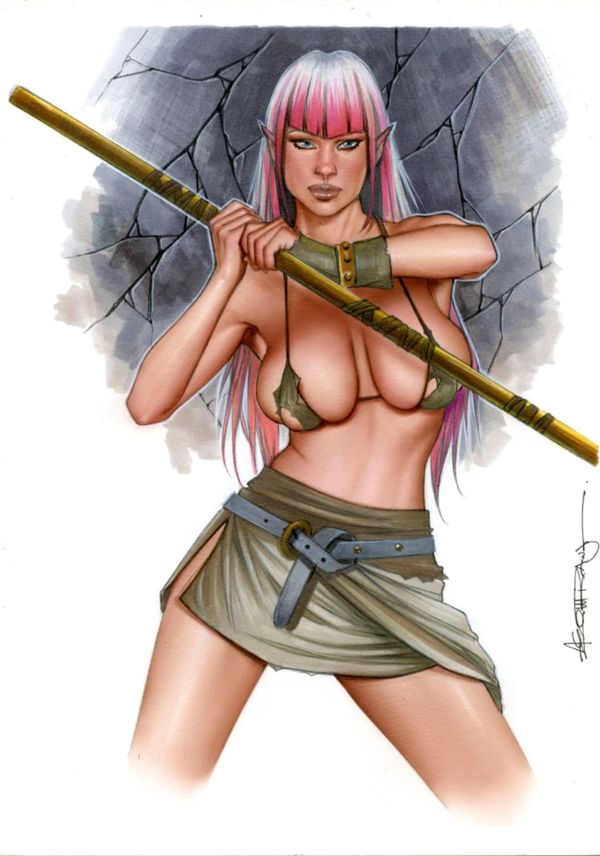 Image for 8,5x11" WARRIOR ELF GIRL RM#011 ORIGINAL PINUP GIRL by ALEX MIRANDA