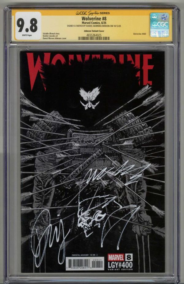 Image for WOLVERINE #8 CGC 9.8 SS SIGNED REMARK SKETCH DANIEL WARREN JOHNSON VARIANT COVER