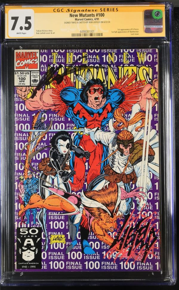 Image for New Mutants #100 CGC 7.5 Signed & Sketched by Rob Liefeld