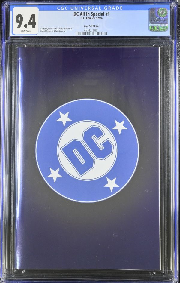 Image for DC All In Special #1 | Logo Foil Edition | CGC 9.4 | Universal indent bottom of back coverspine stress lines covercrunch right bottom of front coverScott Snyder & Joshua Williamson storyDaniel Sampere & Wes Craig art