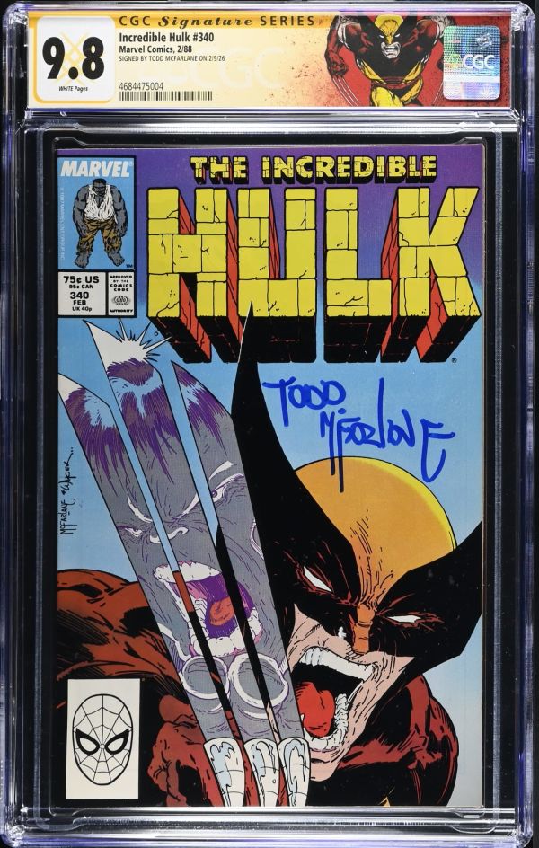 Image for Incredible Hulk #340 | CGC 9.8 | Signature SeriesSIGNED BY TODD MCFARLANE ON 2/9/26Hulk vs. Wolverine.X-Men & Leader appearance.Peter David storyTodd McFarlane artTodd McFarlane & Bob Wiacek cover