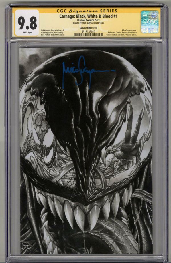 Image for CARNAGE: BLACK WHITE BLOOD #1 CGC 9.8 SS SIGNED MICO SUAYAN VIRGIN SKETCH COVER