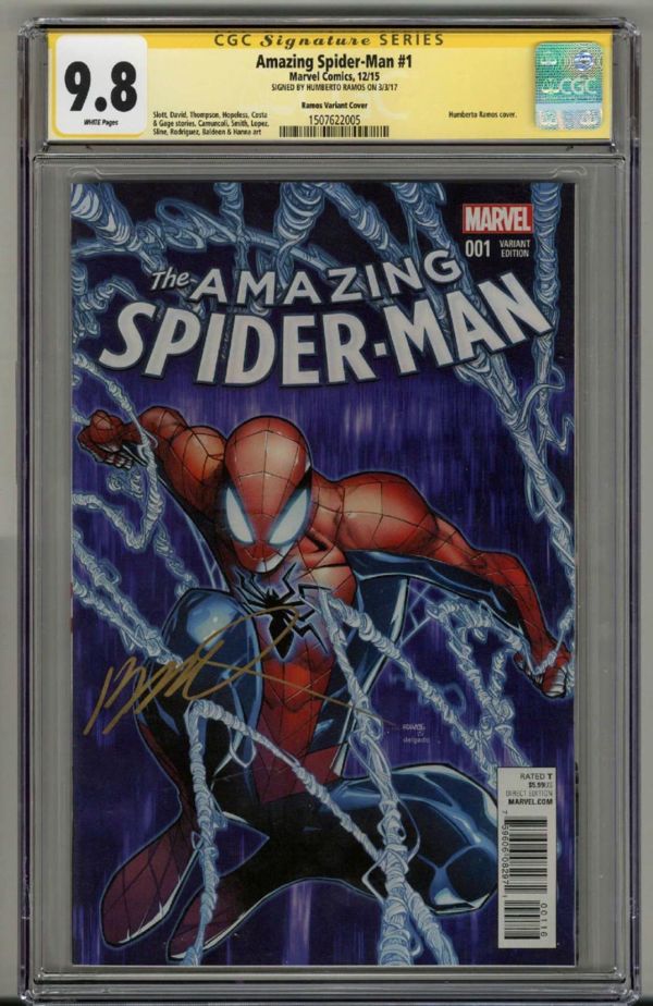 Image for AMAZING SPIDER-MAN #1 CGC 9.8 SS SIGNED HUMBERTO RAMOS VARIANT COVER LOW POP