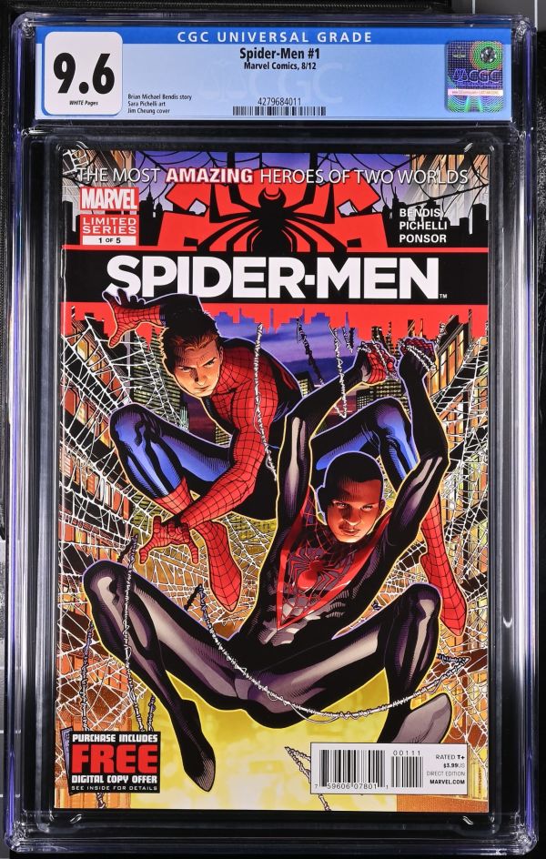 Image for Spider-Men #1 | CGC 9.6 | UniversalBrian Michael Bendis storySara Pichelli artJim Cheung cover