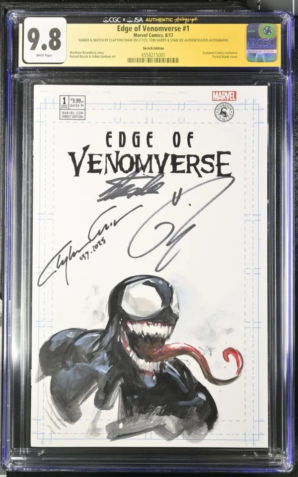 Image for Edge of Venomverse #1 CGC 9.8 Signed by Clayton Crain, Tom Hardy and Stan Lee