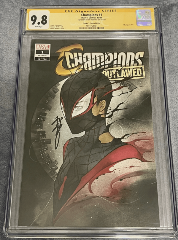 Image for CHAMPIONS #1 CVR H FRANKIE'S COMICS PEACH MOMOKO TRADE DRESS VAR CGC 9.8 SS 2020