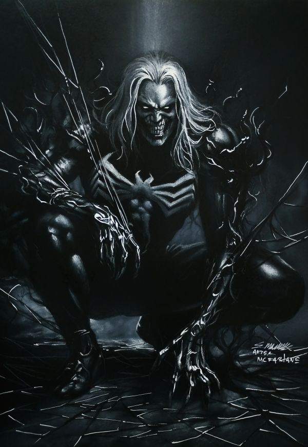 Image for Knull on black paper 11x17  homage to spider man 1 after Todd McFarlane by Manu Silva 